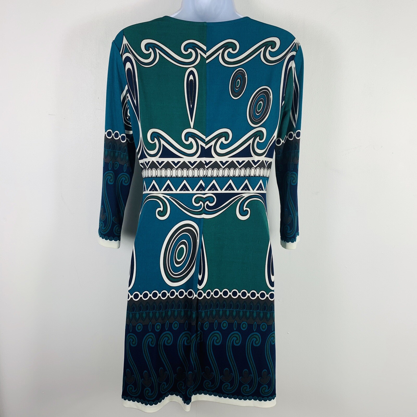 Ali Ro Womens Dress size 2 Blue Green Geometric Long Sleeve Lightweight Stretch