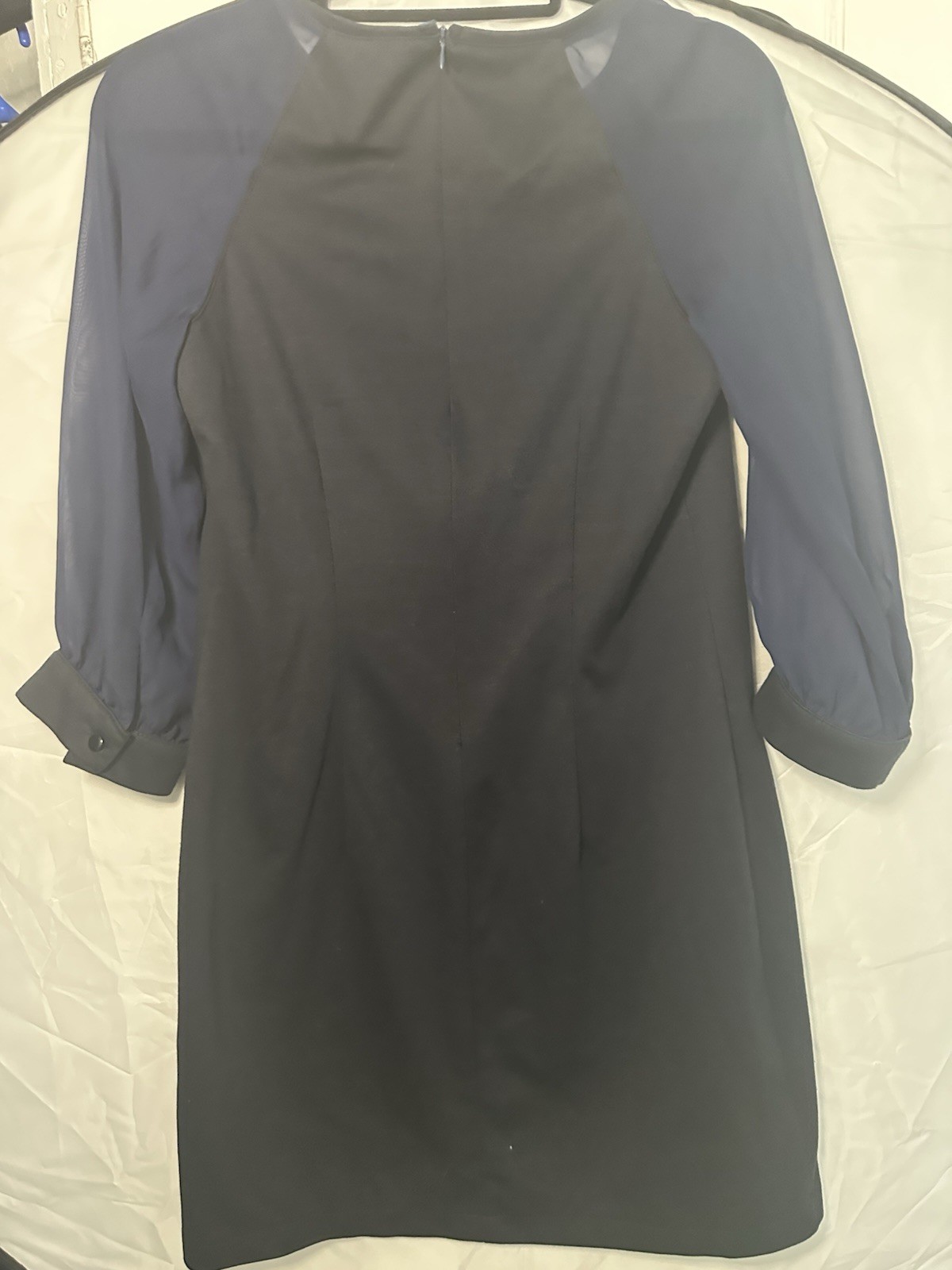 Navy Blue Midi Dress See Through Long Sleeve Made In Ukraine