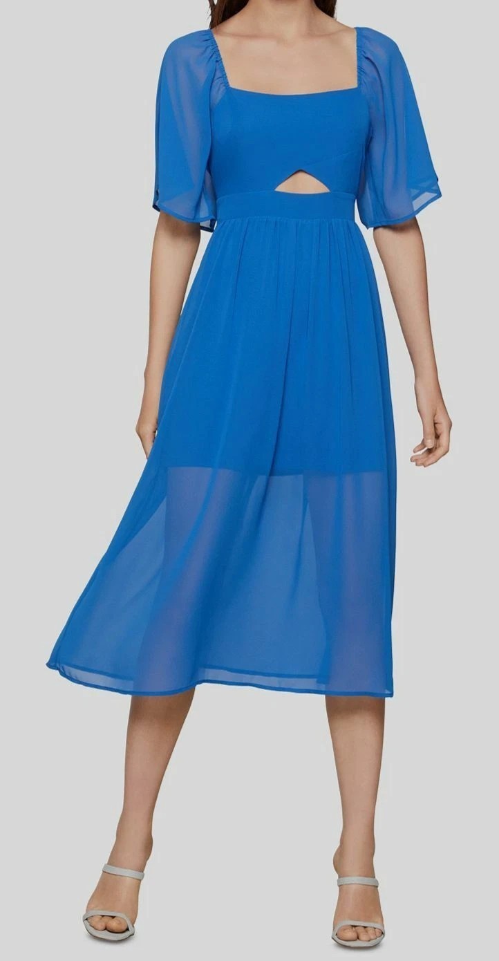 $118 BCBGeneration Women’s Blue Flutter Sleeve Cutout Fit & Flare Dress Size 8