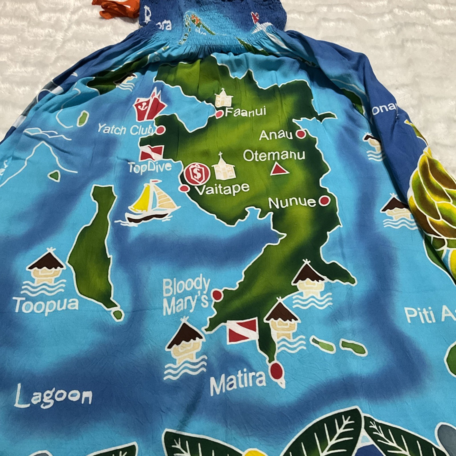 Bora Bora Womens Small Medium Tropical Map Sea Life Tie Shoulder Long Sundress