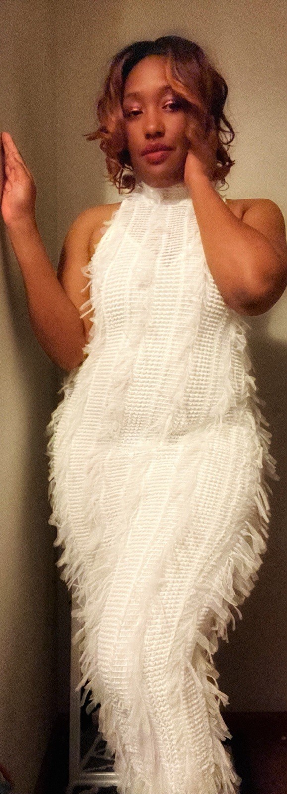 Amylynn Calla High Neck White Midi Dress Medium 4