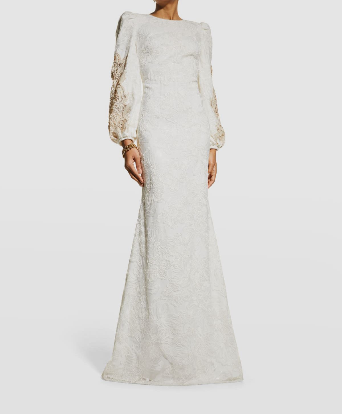 $991 Badgley Mischka Womens Ivory Floral Eyelet Blouson Sleeve Gown Dress Size 6