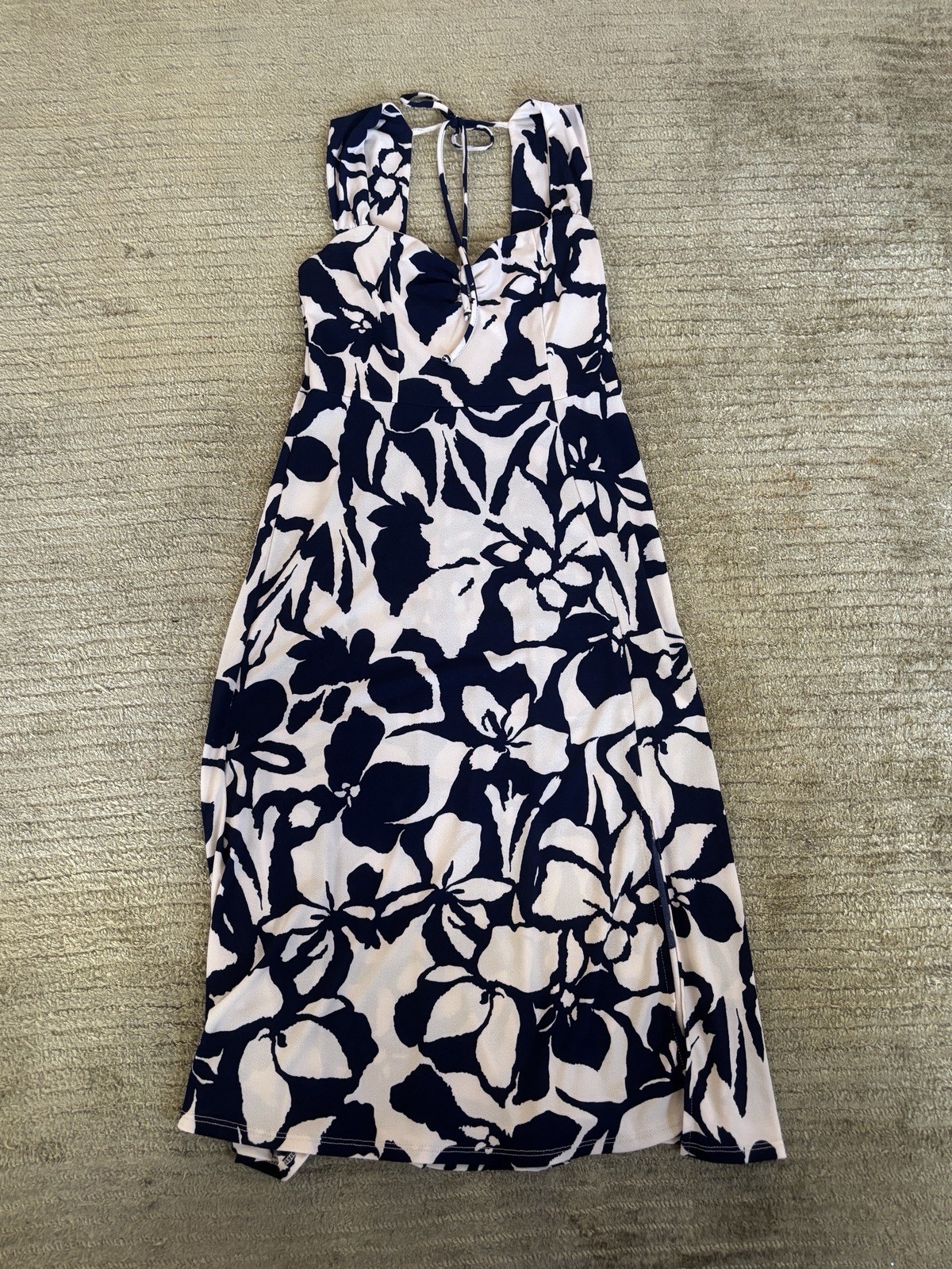 Lush Blue/White Floral Halter Neck Sundress / Midi Dress Size S