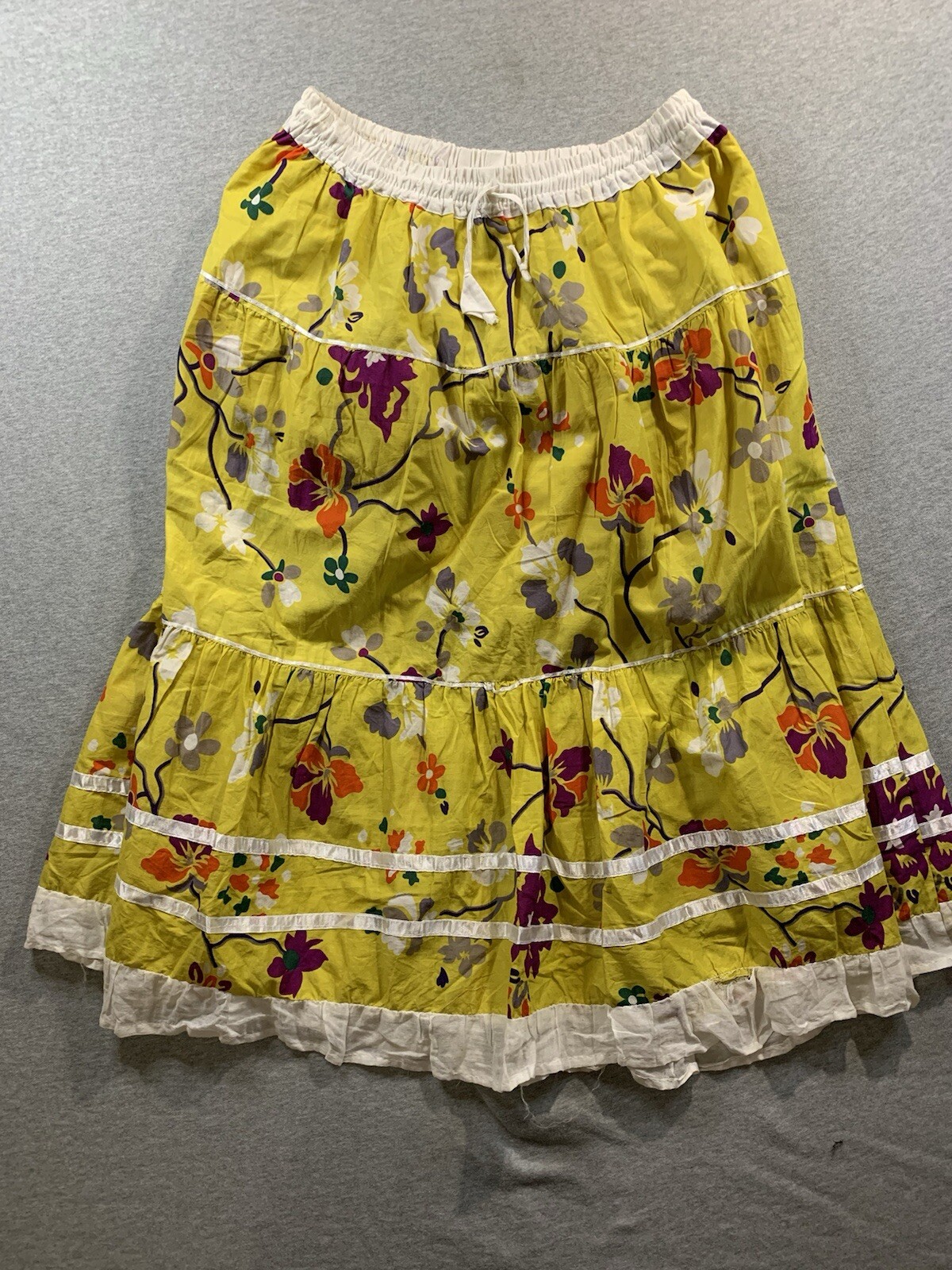 Jessica Taylor Floral Yellow Dress Drawstring Skirt Woman’s 32 Inch Elastic