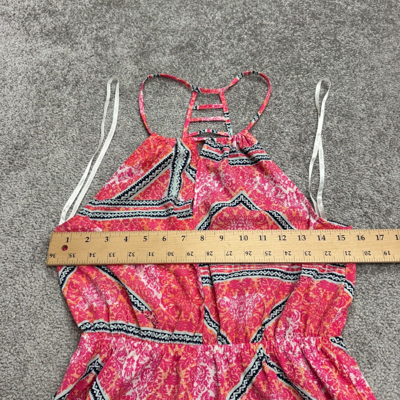 Minkpink Geometric Halter Maxi Dress Women Medium Pink Orange Backless Slit NWOT