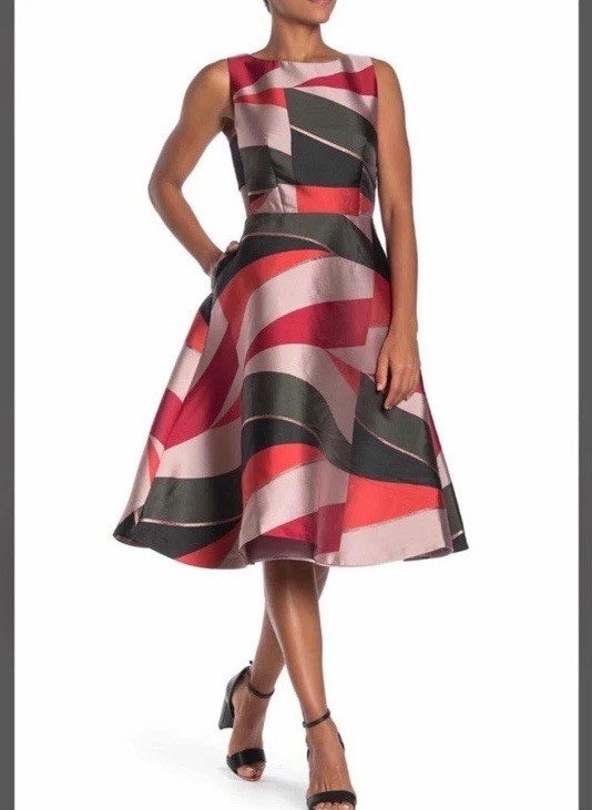 NEW $439 Ted Baker Sahara Cut Out Color Block Panels Skater Cocktail Dress 2 6