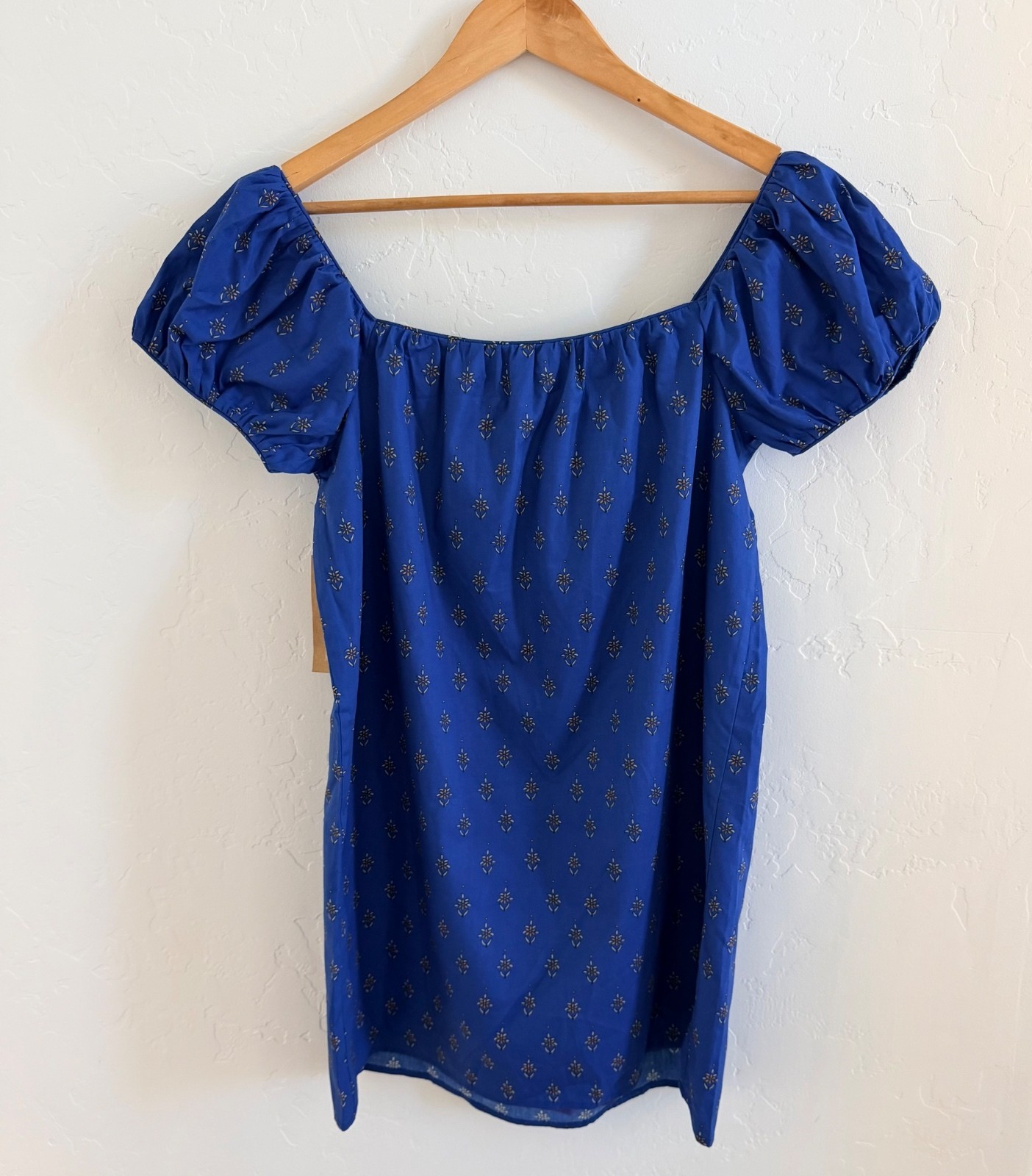 Few Moda Kourt Nya Cotton Relaxed Mini Shift Dress Size Small Blue Bijou