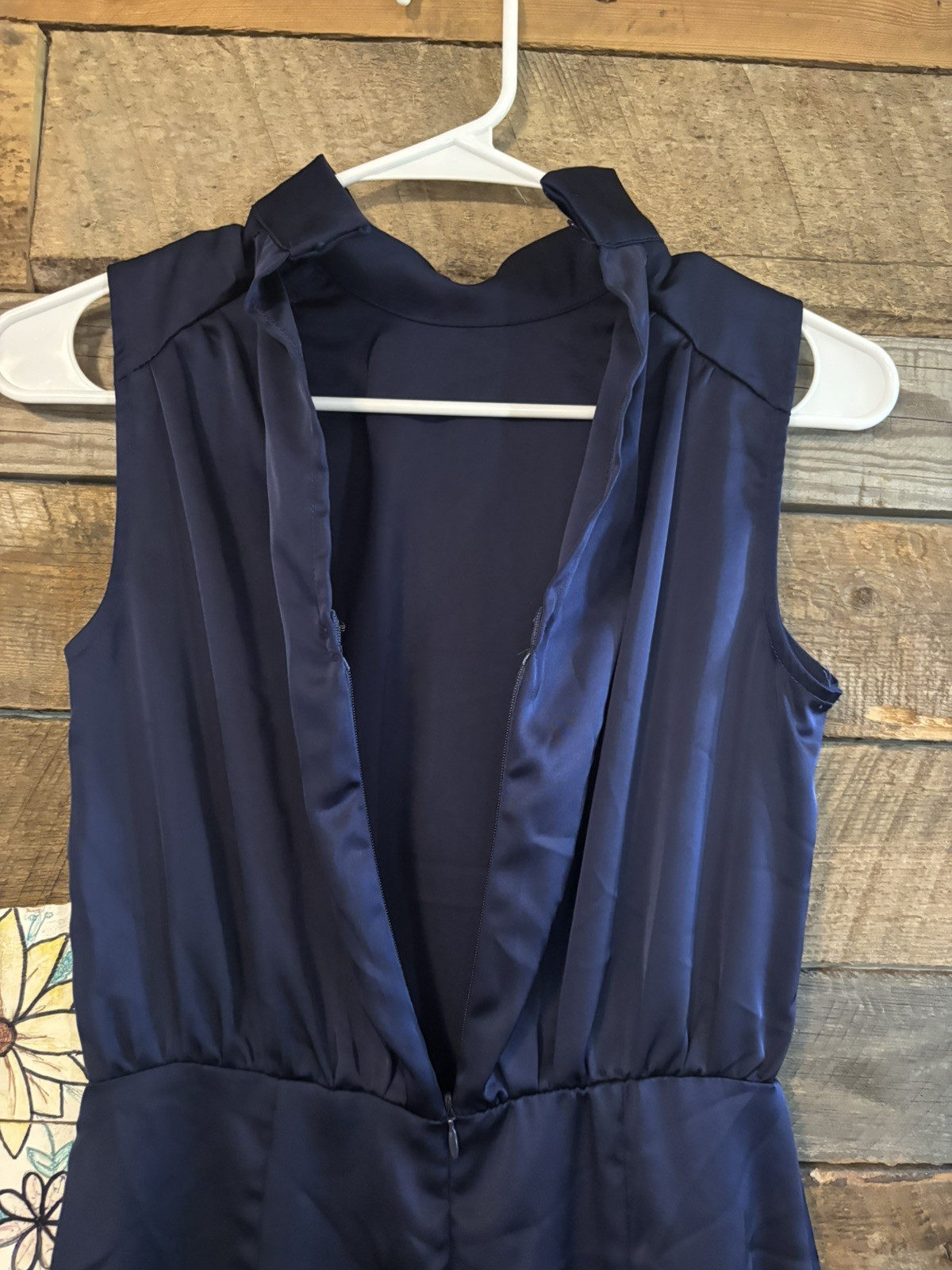 Lulus “Classic Elegance” Navy Satin Sleeveless Mock Neck Mini Dress S/M