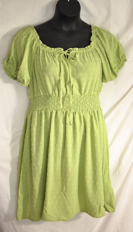 women’s Kojooin short sage green embossed dress size small puff sleeves peasent