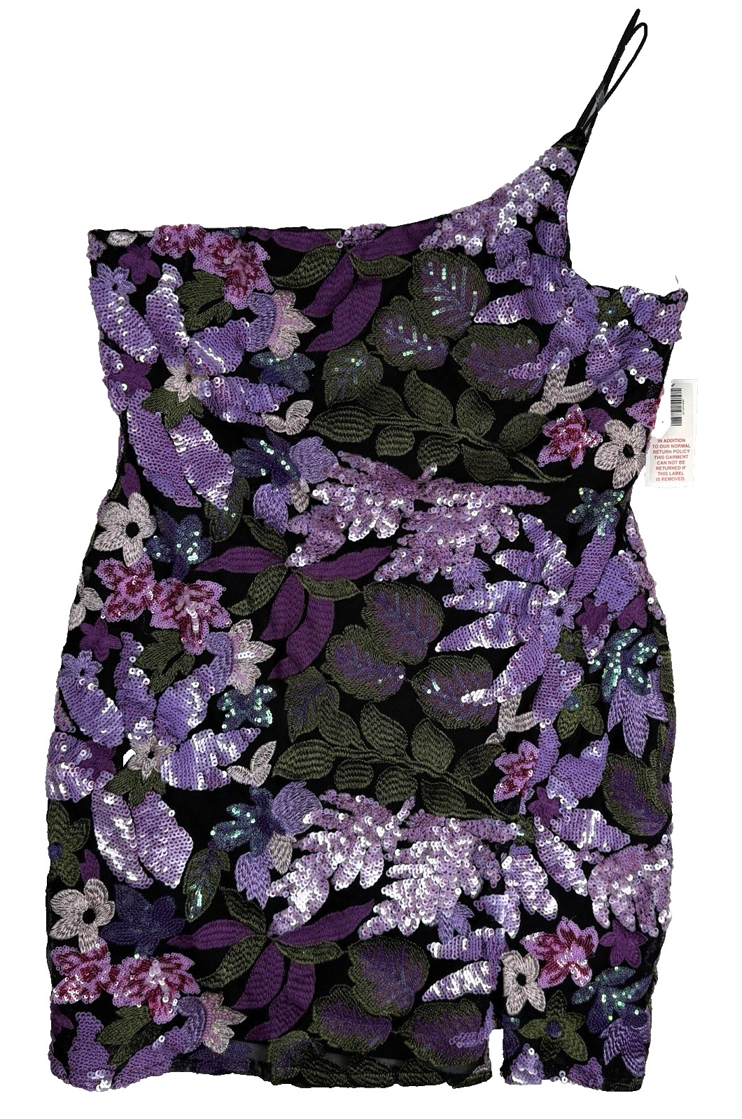 MIDNIGHT DOLL One-Shoulder Purple & Lavender Floral Sequin Embroidered Dress XL