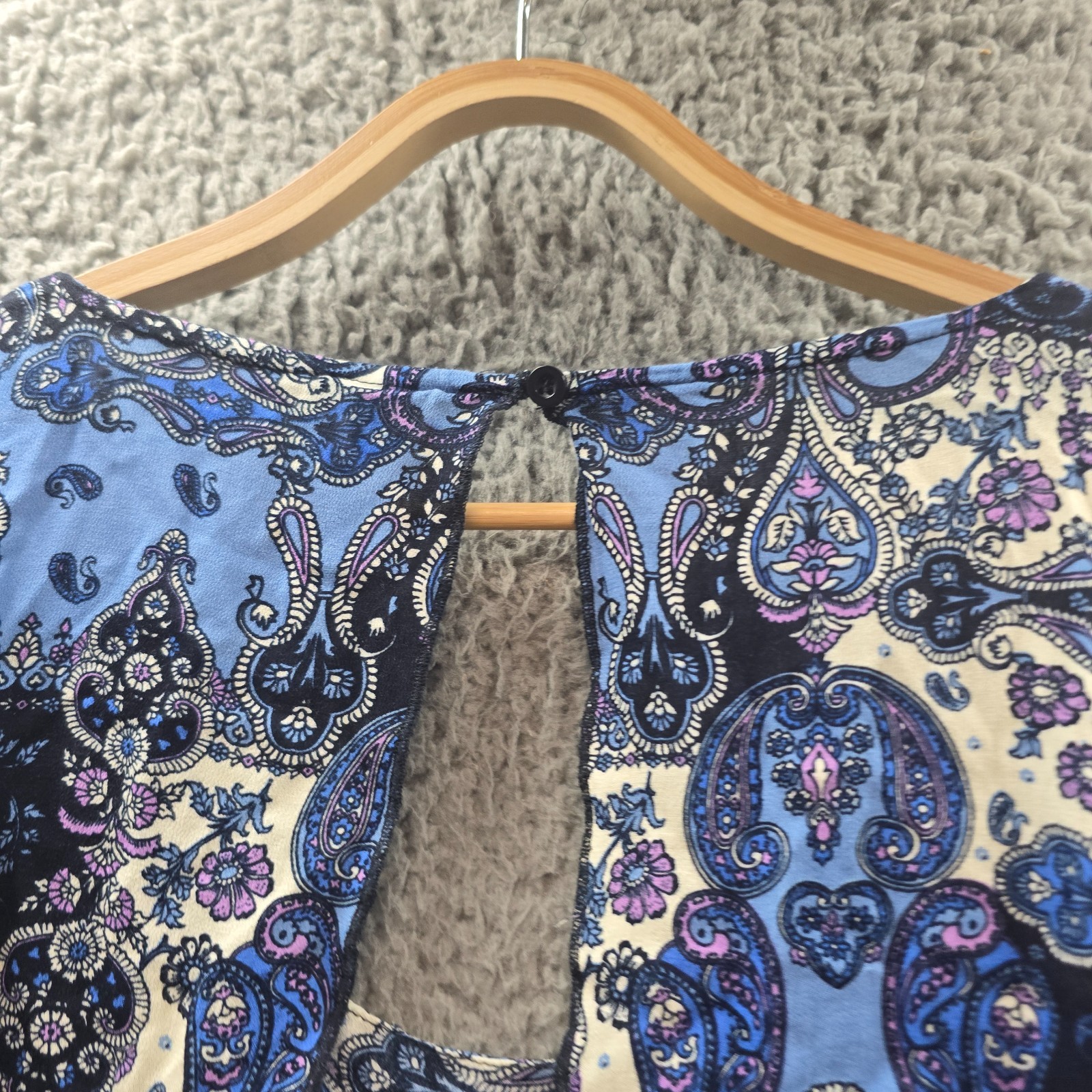 Ghanda Dress Womens A-line Mini Size M Blue Ivory Paisley Layered Sleeveless