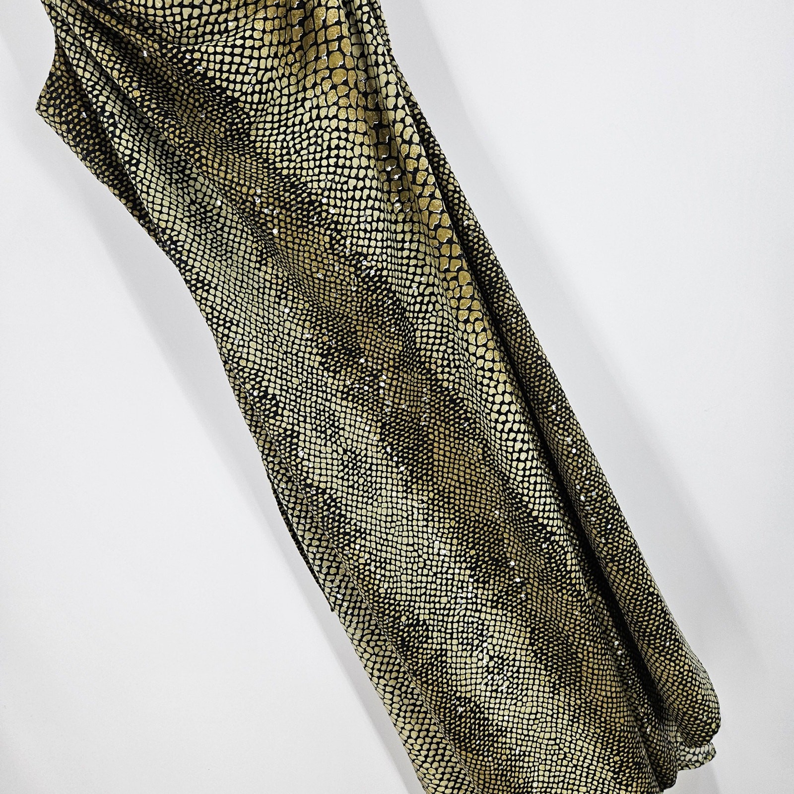 Vintage Cache Dress Green Snakeskin Print One shoulder Asymmetrical y2K Size L