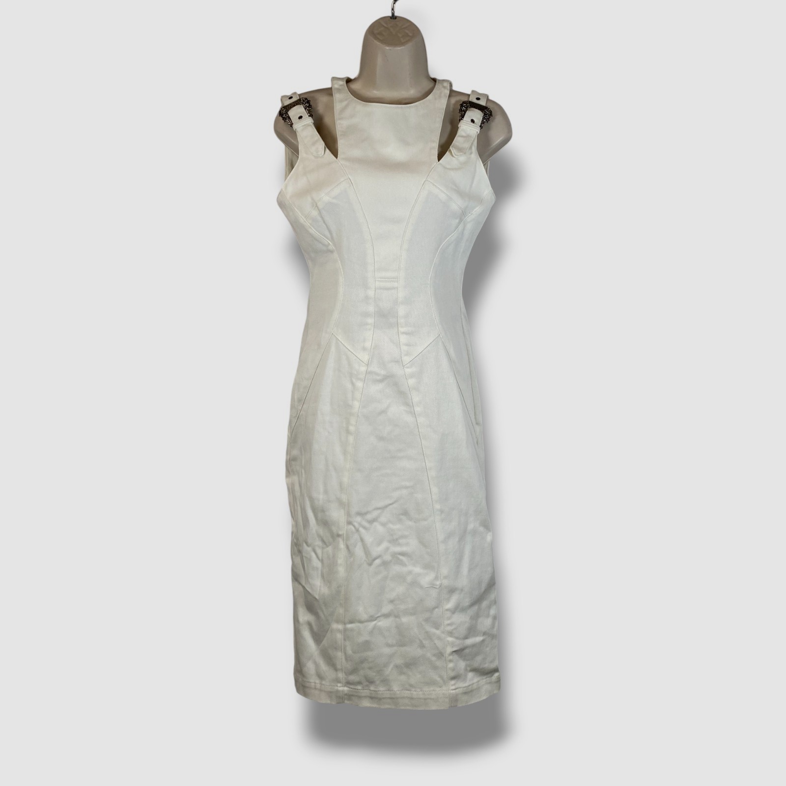 Versace Jeans Couture Women’s White Embellished Buckle Shoulder Dress Size 4