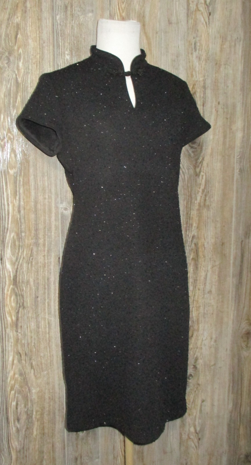 David Warren New York Mandarin Black Formal Dress Sz 8P 1990s Sparkly Holiday