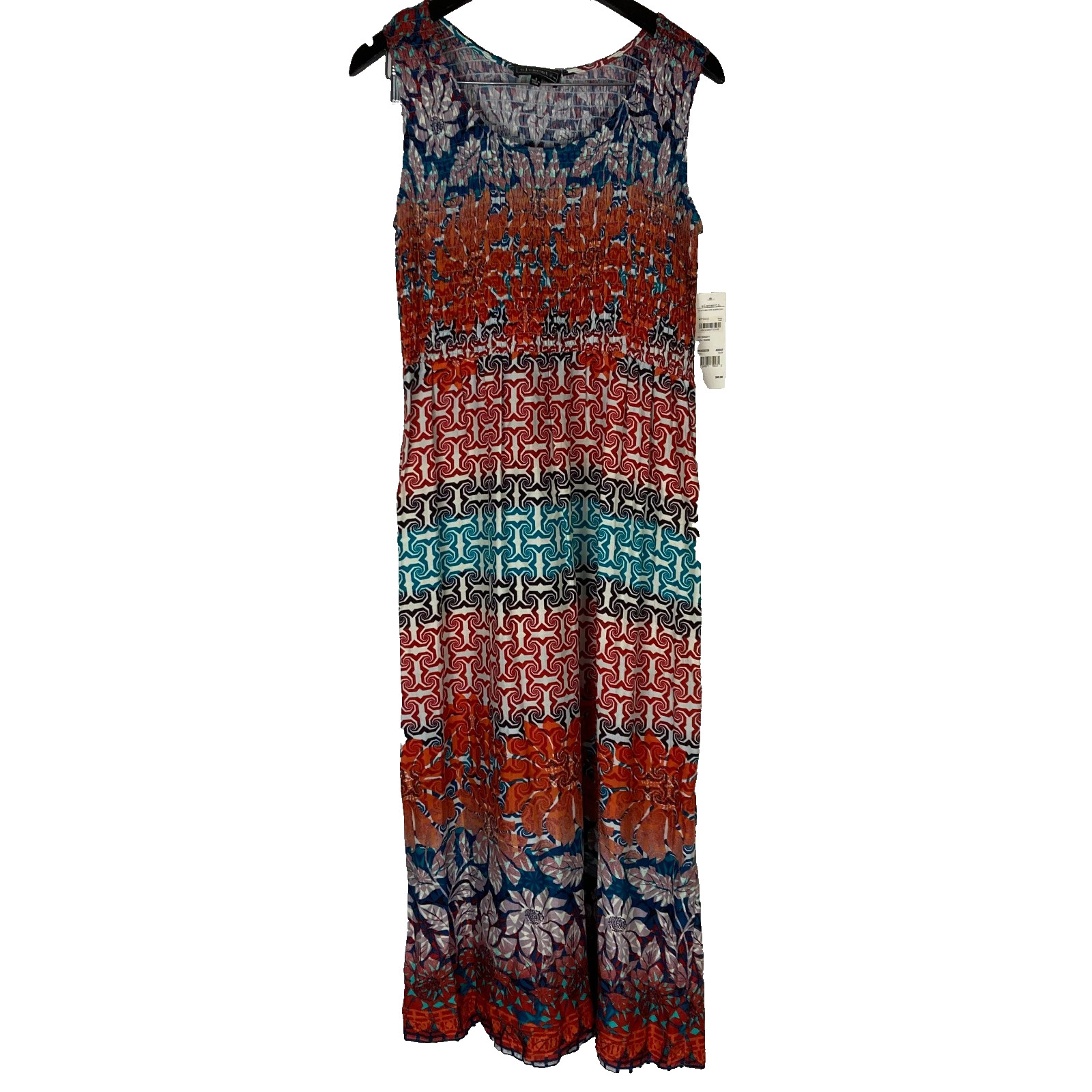 ELEMENTZ Geometric Floral Ruched Maxi Dress NWT size SM Sun dress