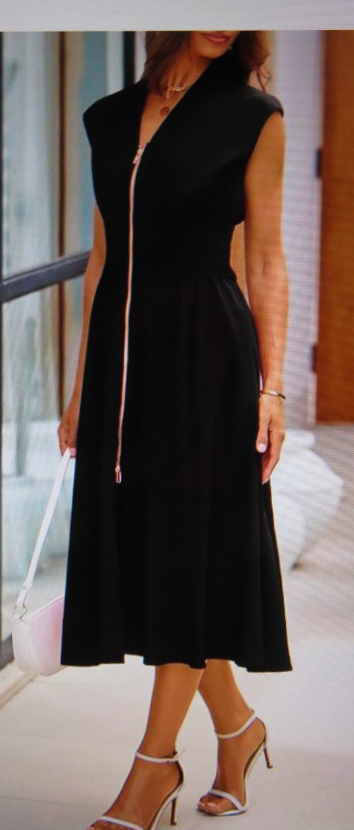 NWT Women’s V-Neck Zipper Midi Dress High Slit Smocked Cap Sleeve Casual Size S