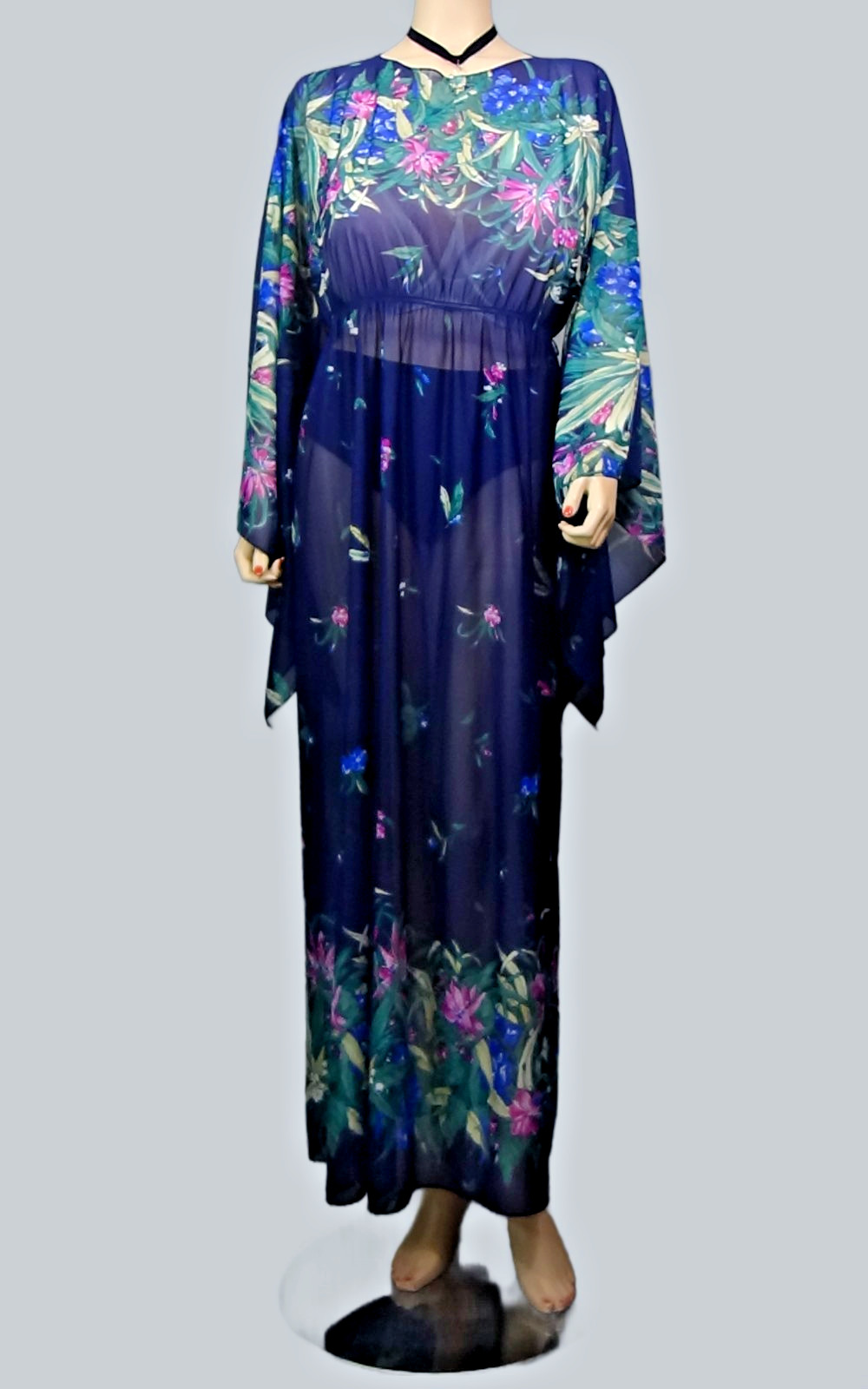 Unbranded Kaftan Vtg Size 18.5 / 1X Semi-Sheer Chiffon Boho Kimono Angel Sleeves
