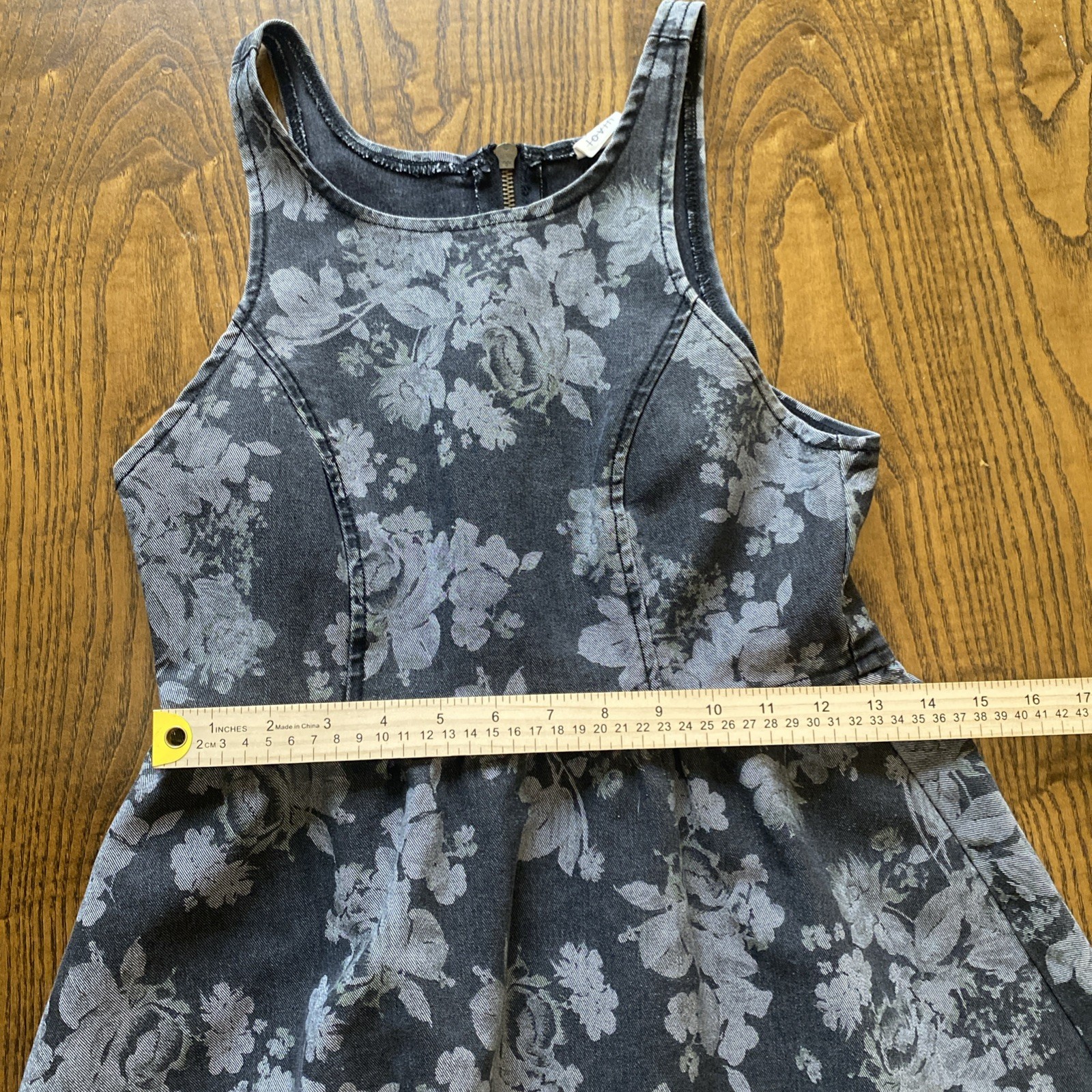 Size XS Some Days Lovin Frayed Hem Gray Floral Stretch Denim Mini Dress