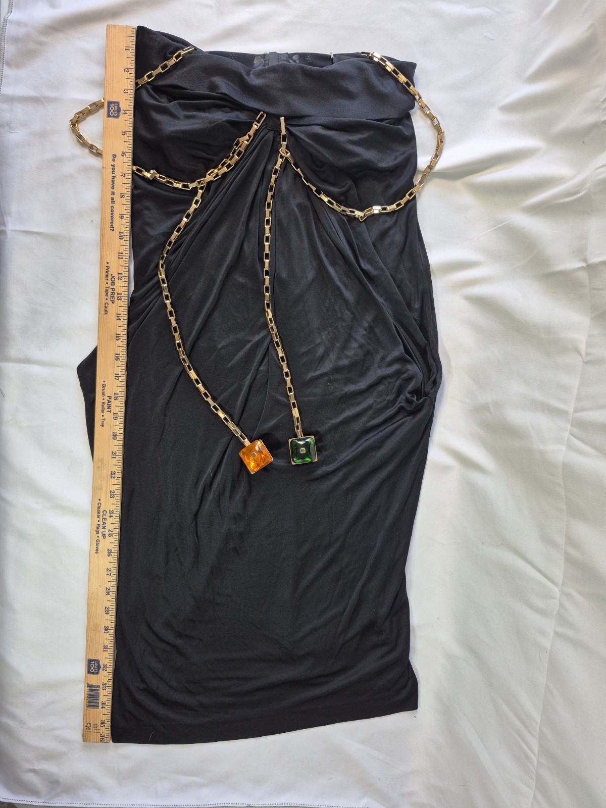 DSQUARED2 Black Draped Evening Gown Body Chain Amber Resin Cube Accents Size M..