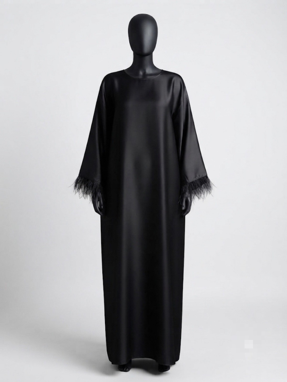 Butterfly Abaya one size56 inches-black sateen abaya with Feather sleeves
