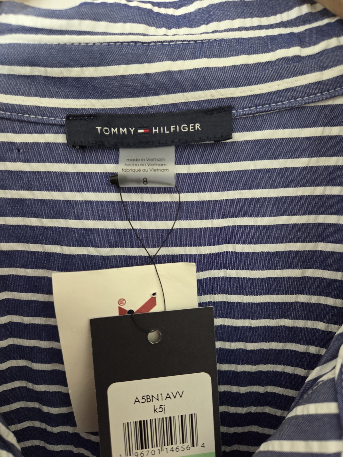 Tommy Hilfiger Blue And White Striped Tiered Dress Size 8 NEW