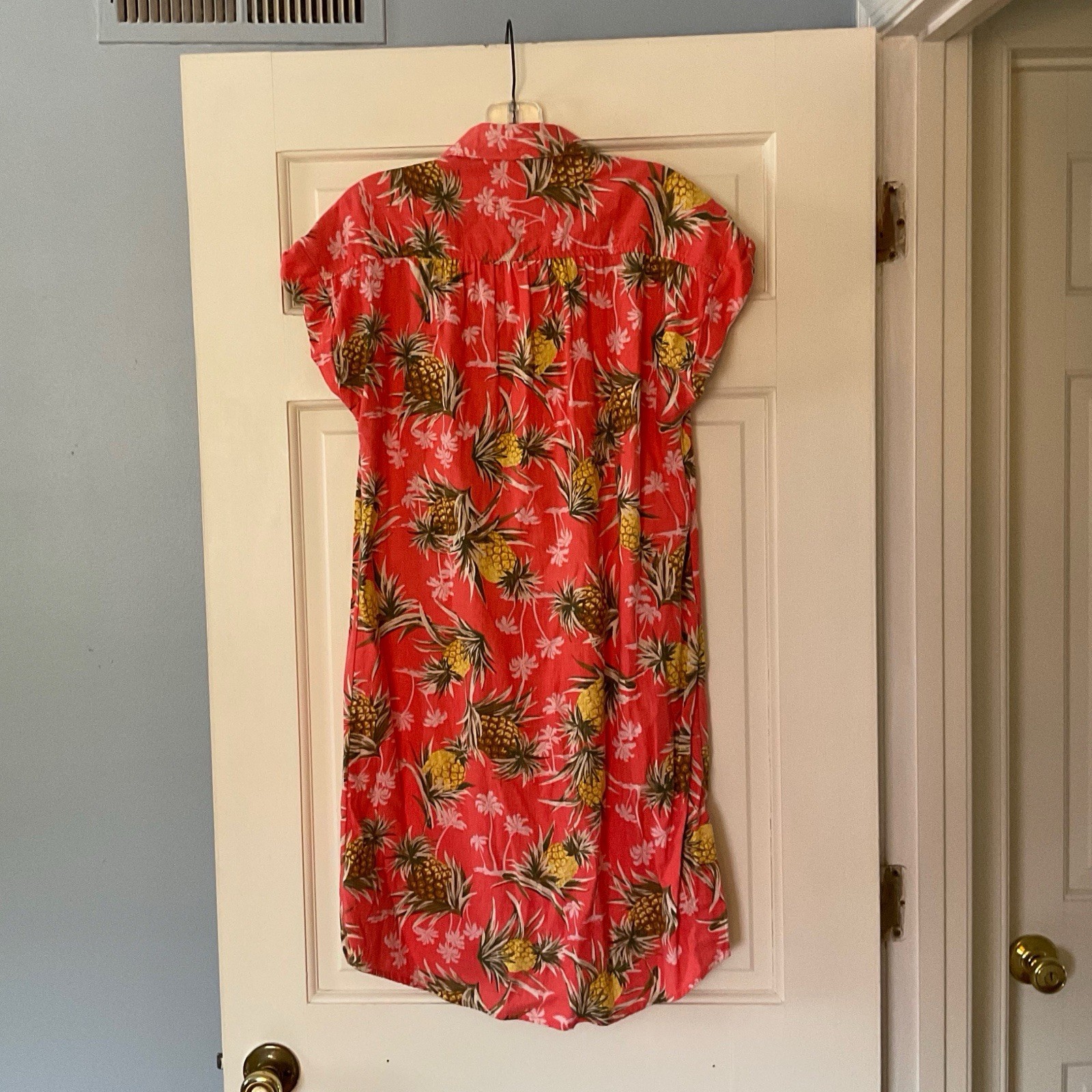 Old Navy Linen Blend Pineapple Shift Shirt Dress Tropical Vacation Cruise Size S