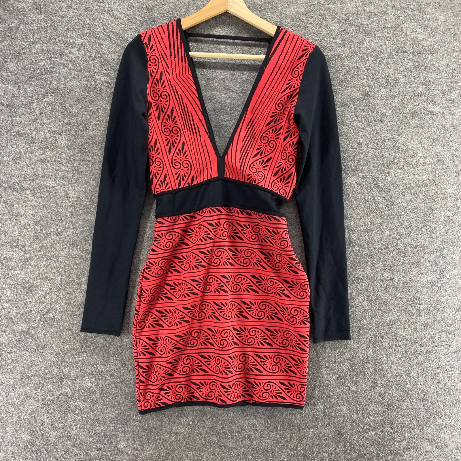 LeBlog Dress Women M Pink Geometric Sheath Short V-Neck Elastic Waist