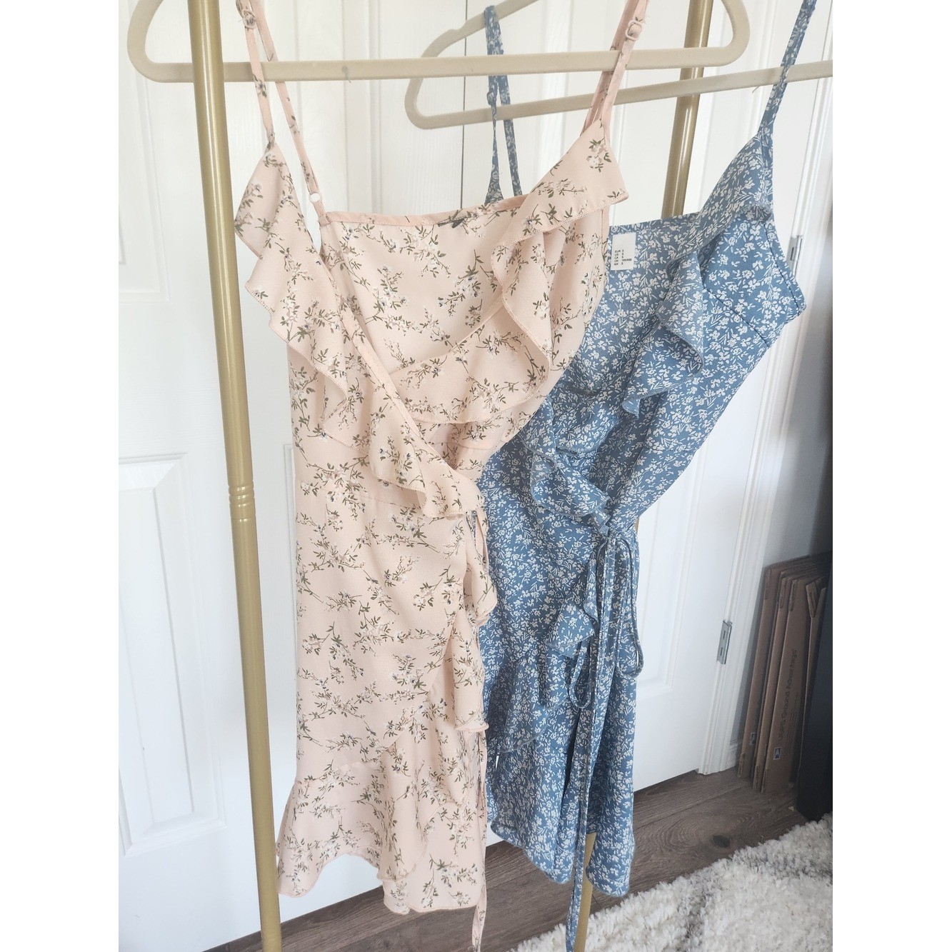 2 Floral Sundress Ruffle Mini Wrap Dress – Pink And Blue