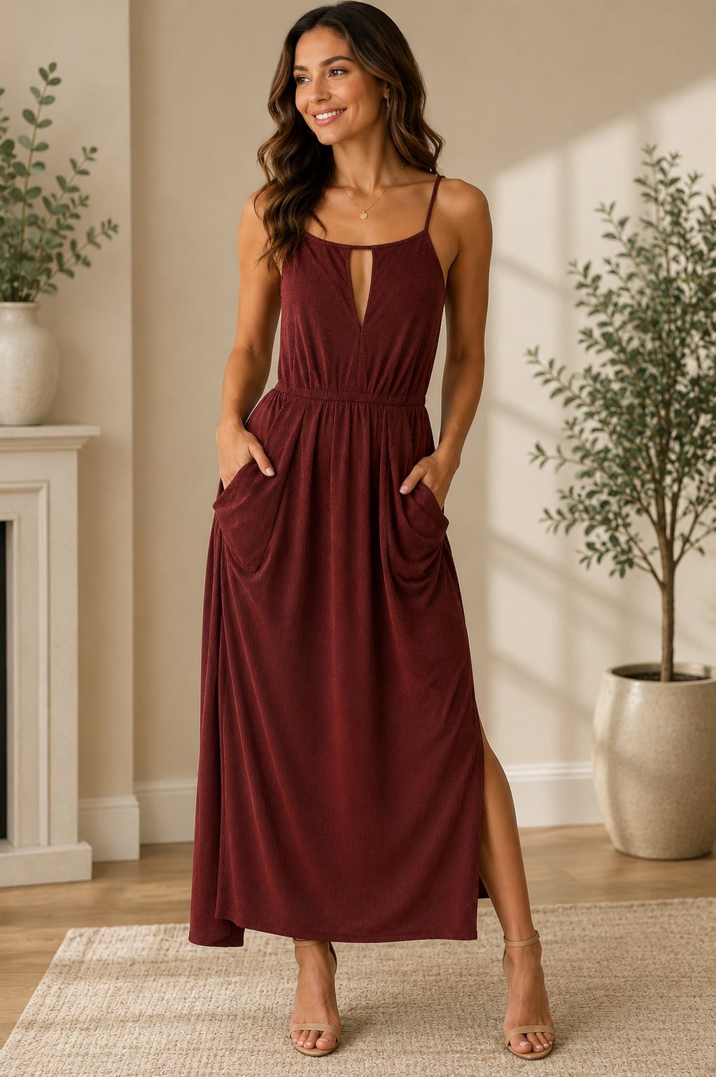 BCBGeneration Drape Pocket Cutout Back Maxi Dress