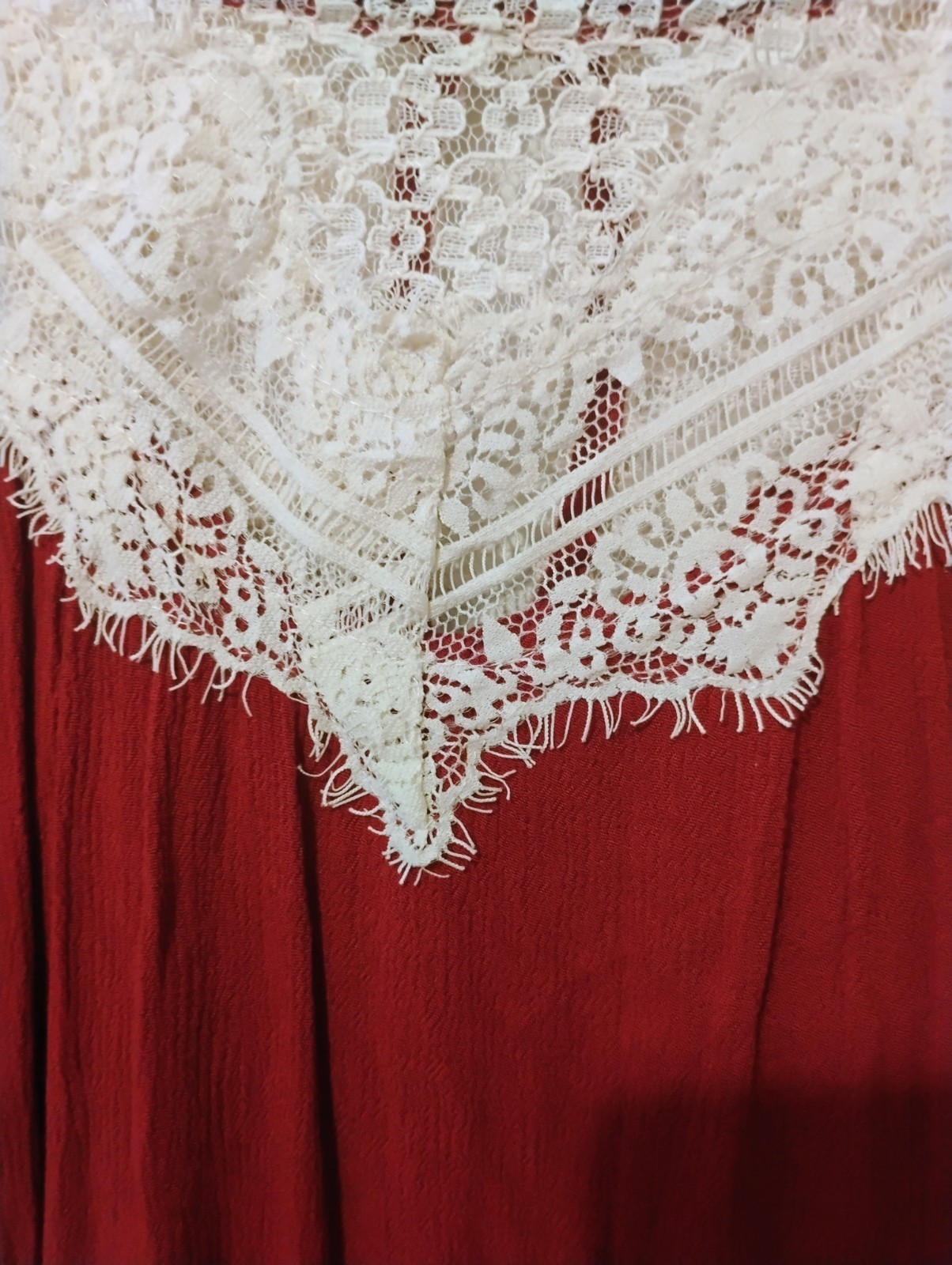 Umgee Red Shift Dress Round Neck Sleeveless Lace Trim Short Size M
