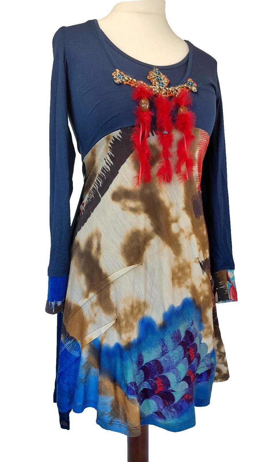 Save The Queen Dress Medium Colourful Abstract Slight Stretch Feather Detail