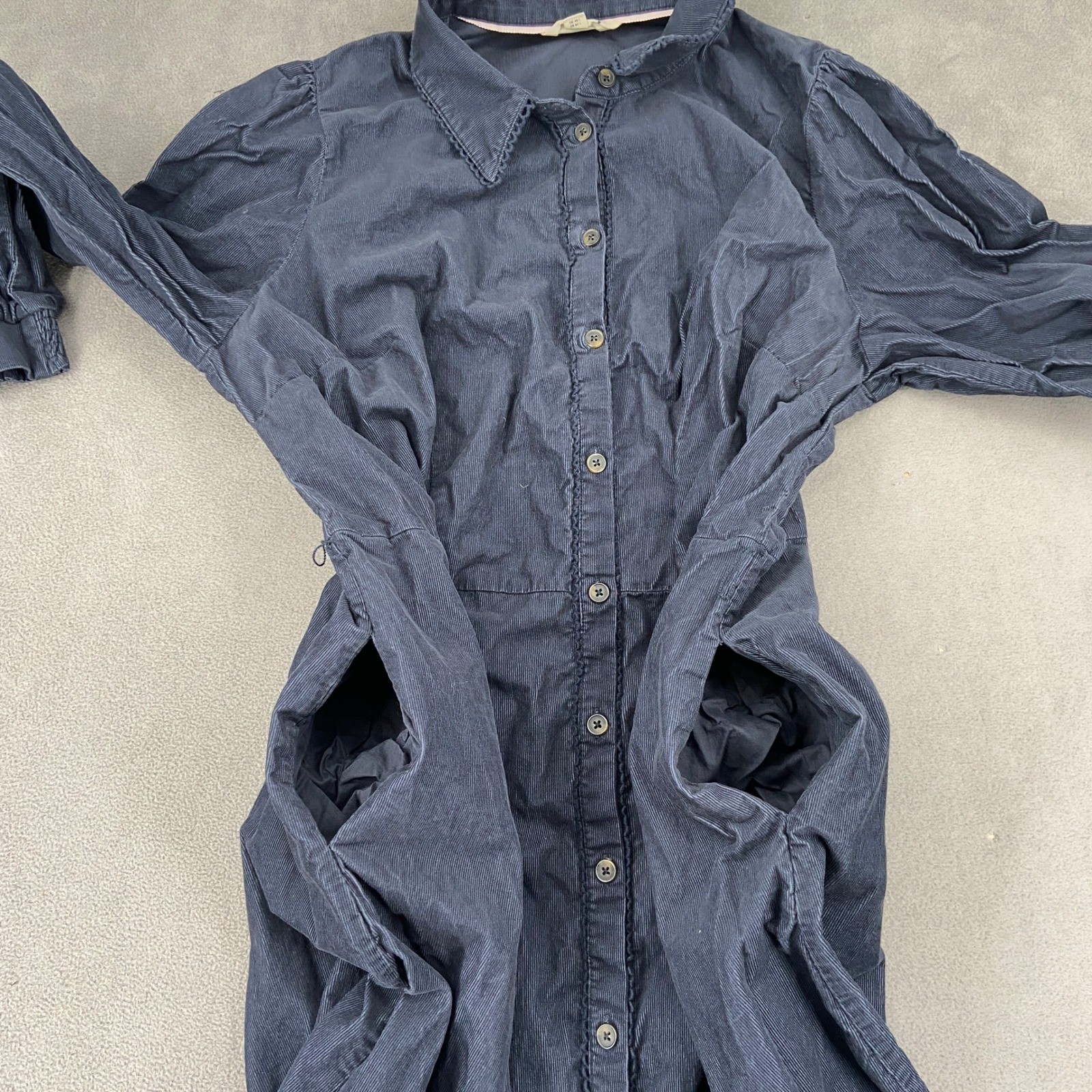 Boden Navy Blue Corduroy Maxi Shirt Dress Long Sleeve Cotton Pockets US 20-22 L
