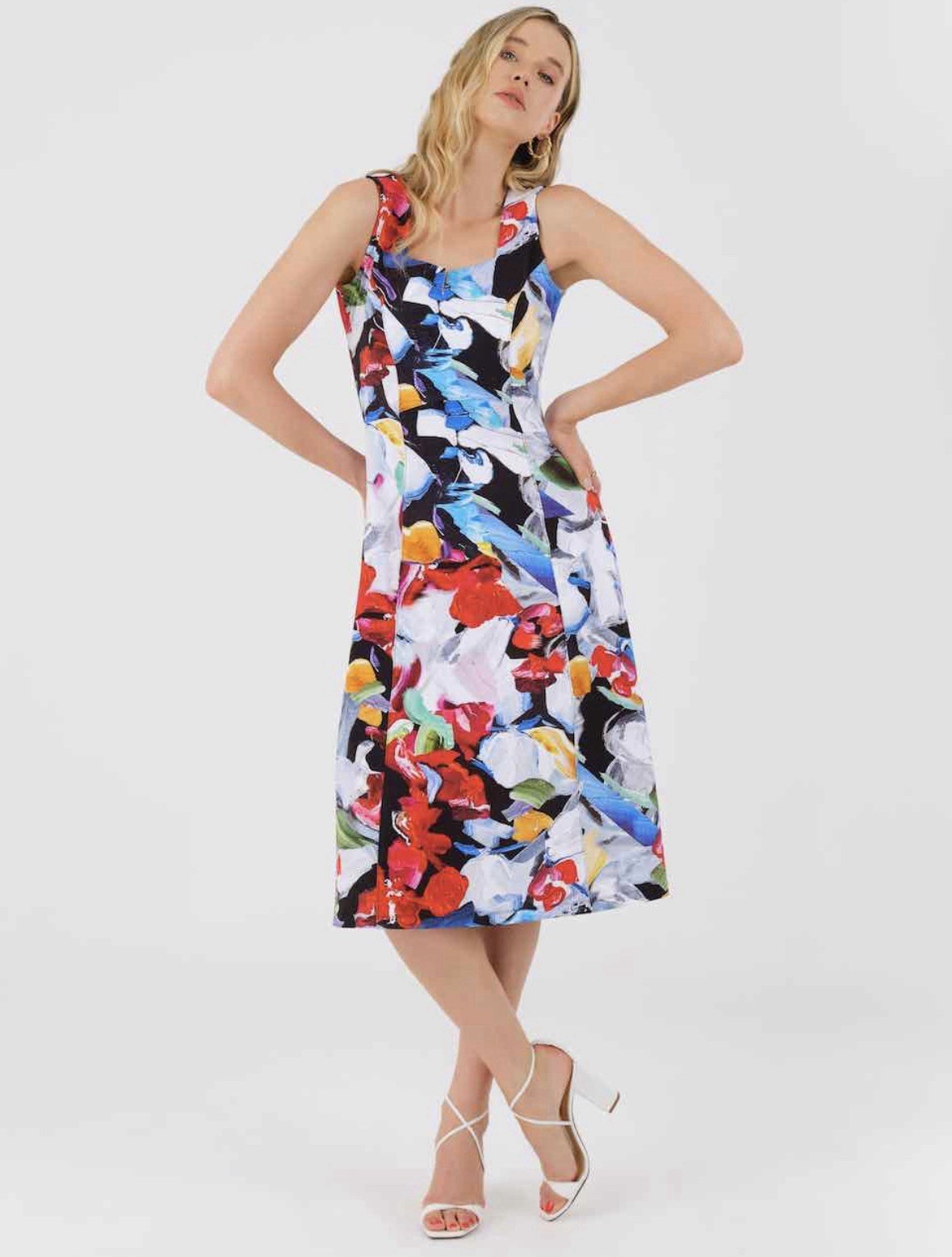 Art Simply by Dolcezza Multicolor Sleeveless Shift Midi Dress Small Art To Wear
