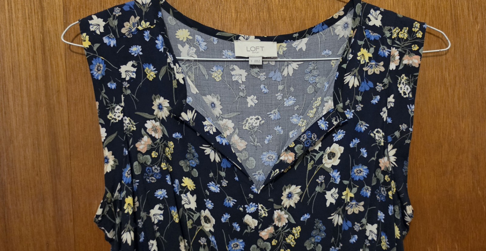 Loft Sleeveless Swing Dress Floral Pattern Navy Yellow Small MINT CONDITION