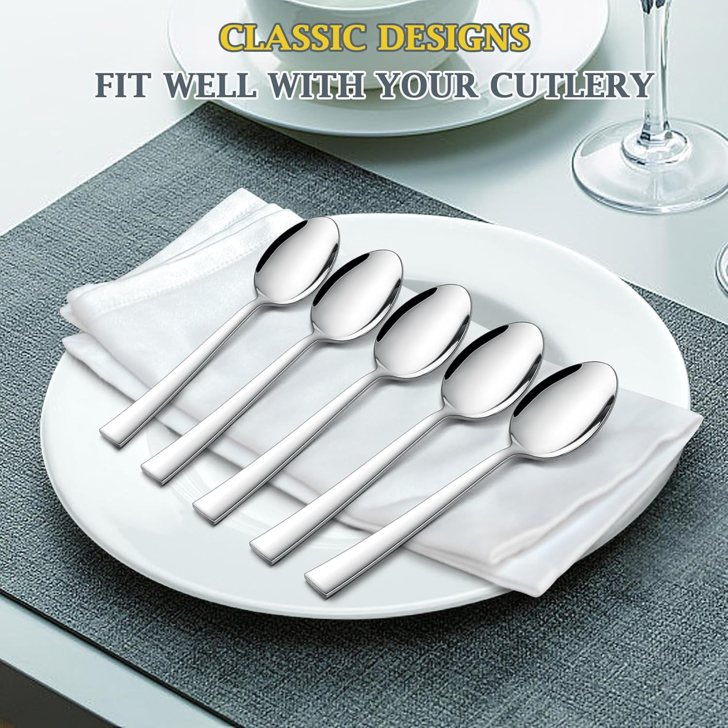 Teaspoon Set (12 Pieces), 6.7″ Stainless Steel Mini Tea Spoons, Premium Stirring