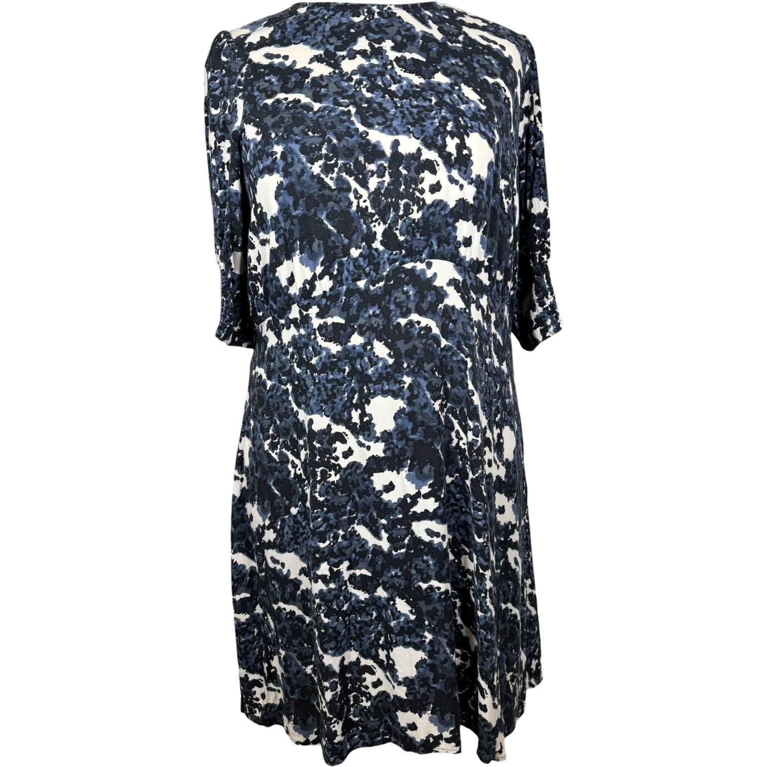 Next Dress UK 20 Blue Floral Midi Smocked Sleeve A-Line Lenzing Viscose