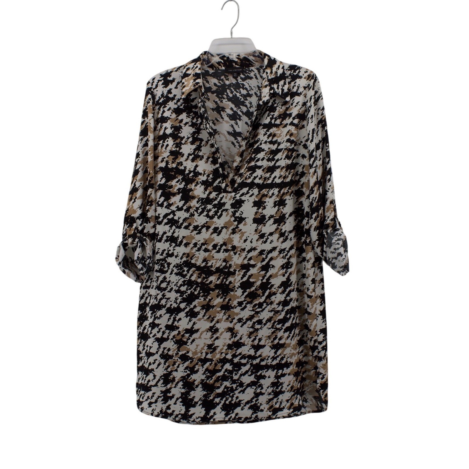 The Limited Shirt Dress Womens PM Black Tan Abstract Office Summer Career Tunic
