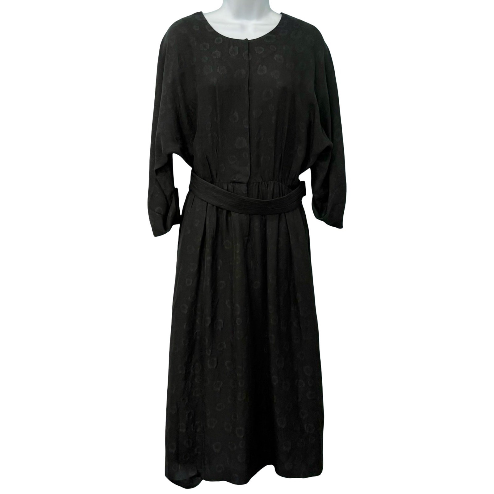 & Other Stories Black Burnout Silk Bracelet Sleeve Belted Midi Dress sz 36 / S