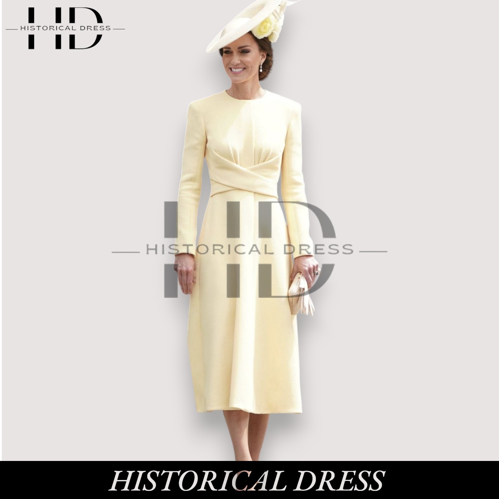 Princess Kate Middleton Off-White Wool Coat Dress | Vintage Midi A-Line Gown