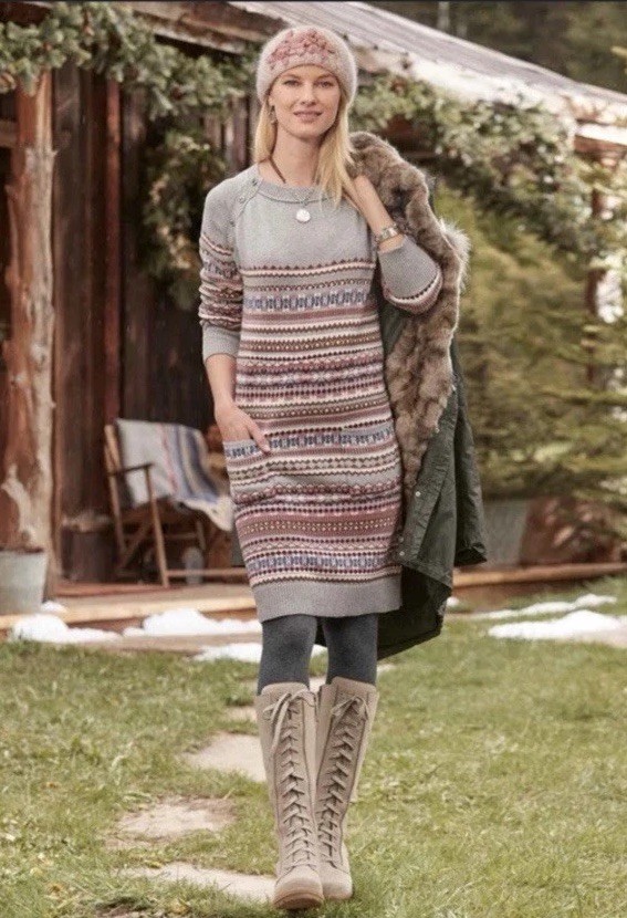 Sundance Dress Womens XS Elise Lighthouse Sweater Wool Blend Fair Isle Boho Midi