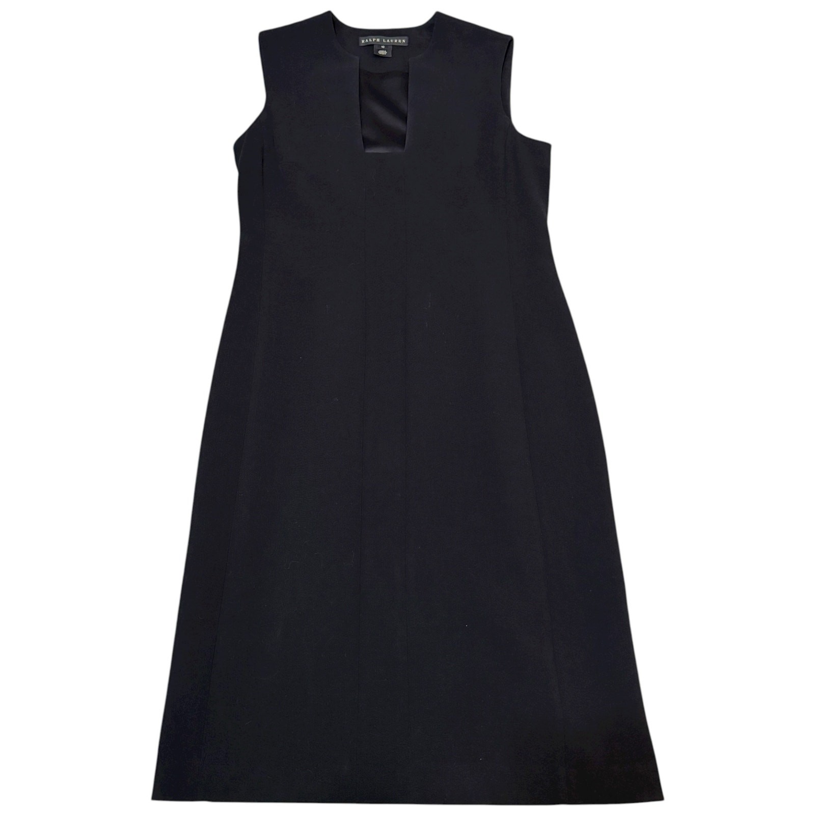 Ralph Lauren Black Label Wool Sheath Dress Square Notch Neck Black Size 10