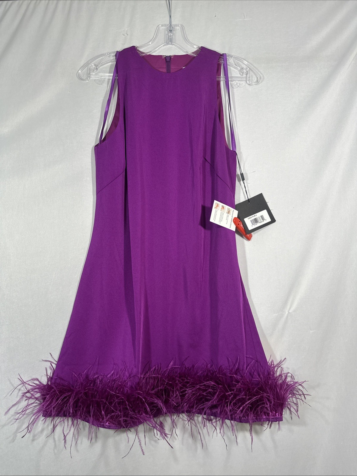 NWT IEENA Mac Duggal [ 2 ] 55805 Feathered Hem High Neck Trapeze Dress #U1533