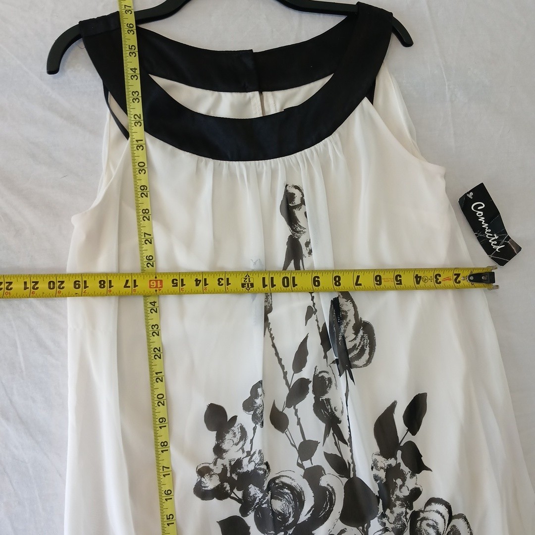Connected Apparel Sheer A-Line White Dress With Black Floral Pattern NWT