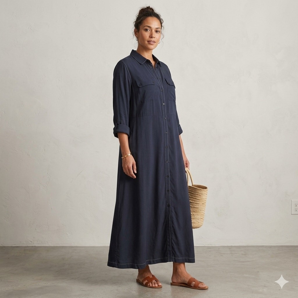 J. Jill Navy Button Down Maxi Shirt Dress Capsule Everyday Modern Minimalist XL