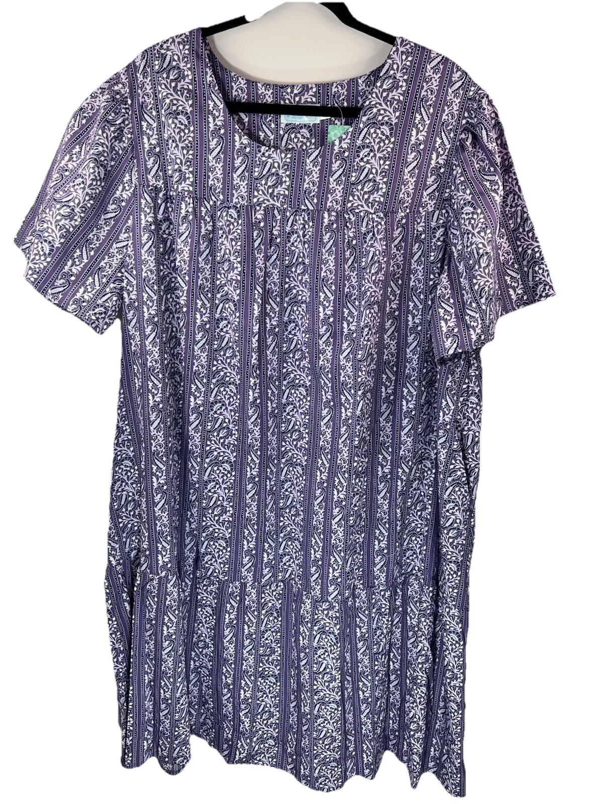 National Since 1952 Purple Paisley 100% Cotton Tiered Muumuu Housedress Size 3X
