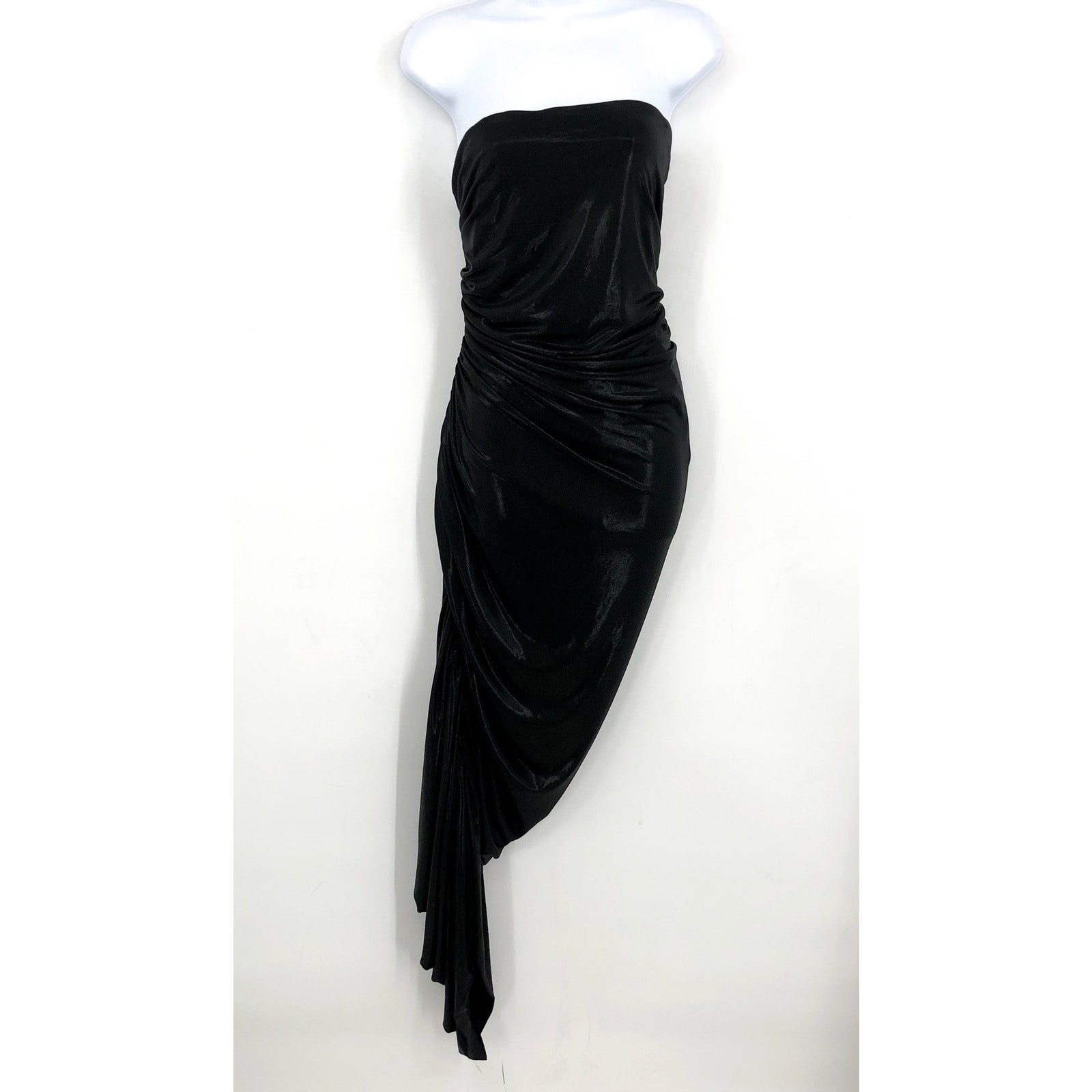 NORMA KAMALI Diana Strapless Ruched Lamé Dress Medium 38 Dark Grey Metallic NWT