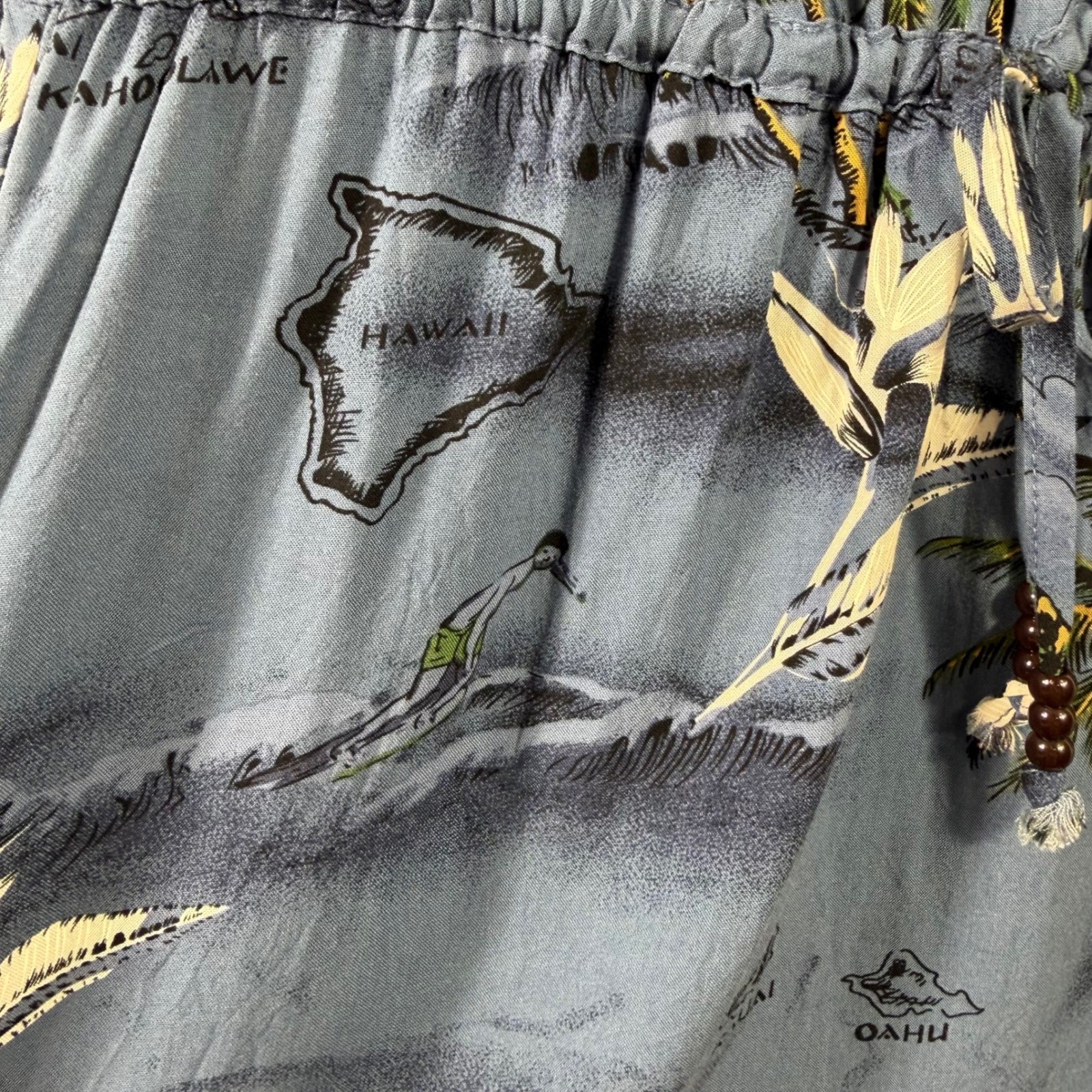 Palmwave Hawaii Blue Tropical Island Map Rayon Dress V-Neck Drawstring Large