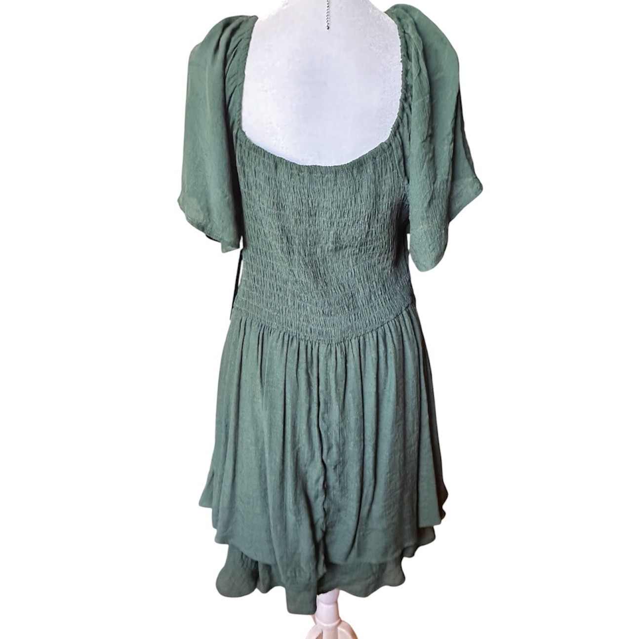 As U Wish Green Surplice Mini Dress Flutter Sleeve Smocked Back XL
