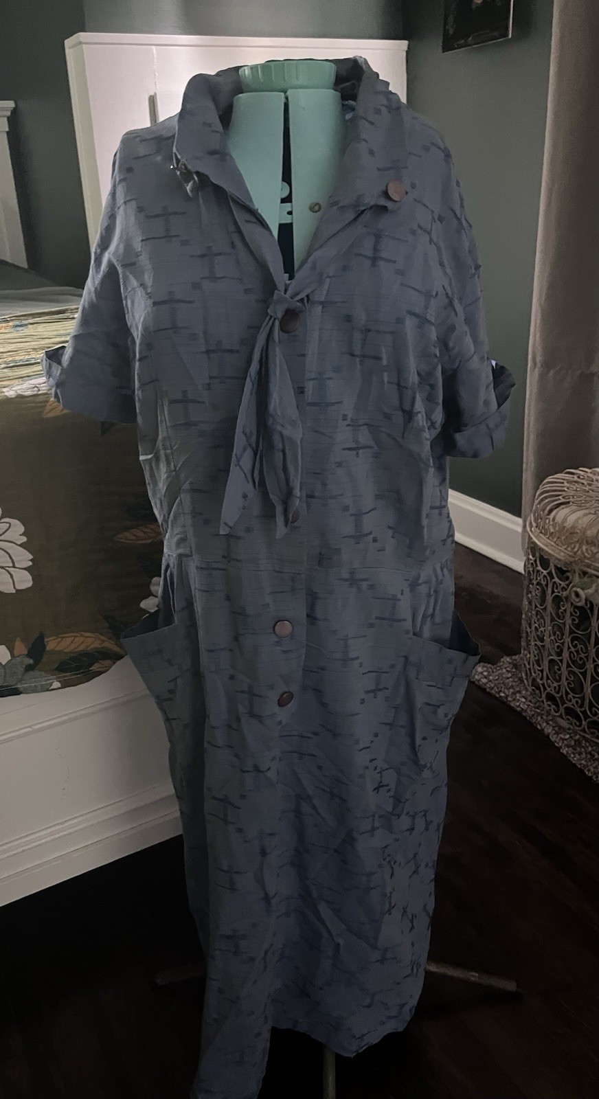 VOLUP womens 1940s true vintage Geometric Cotton Woven Button-Up dress XL