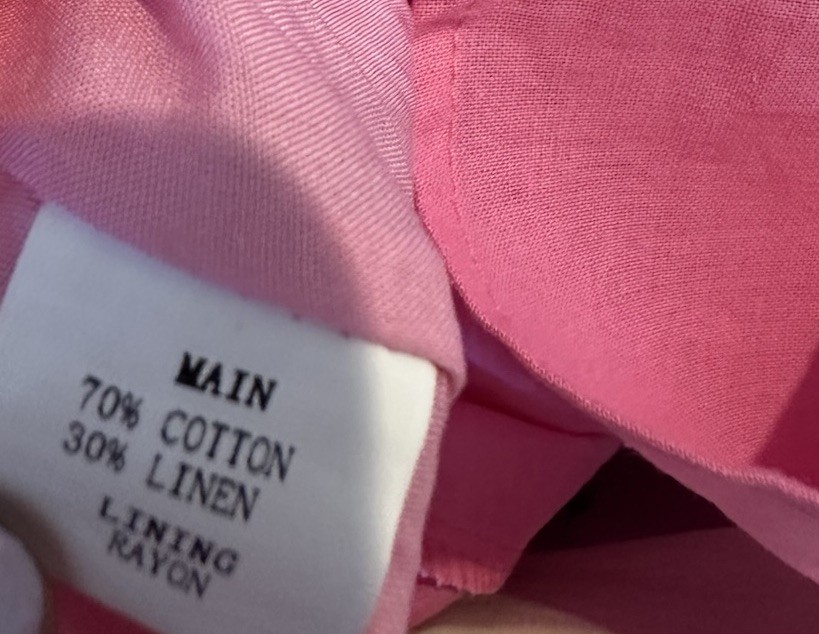 All About May Womens Pink Linen Midi Dress Back Cut Out Puff Sleeve Size 10 New